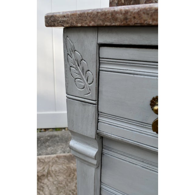 Antique Walnut Washstand Commode Pink Marble Top Gray Cottage Distressed 1880s For Sale - Image 10 of 12