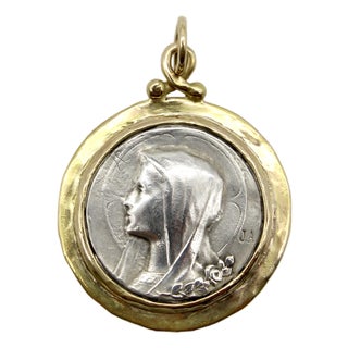 1990s Sterling Silver and 14k Gold Brother Wolf Our Lady of Lourdes Medallion For Sale