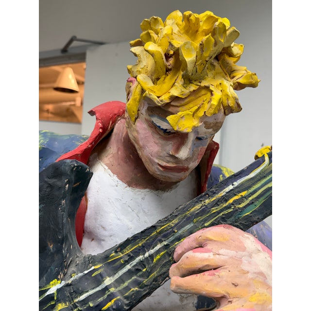 Bondene Allen Ceramic Figural Rock Star Sculpture + Pedestal Stand, Circa 1989 For Sale - Image 9 of 12