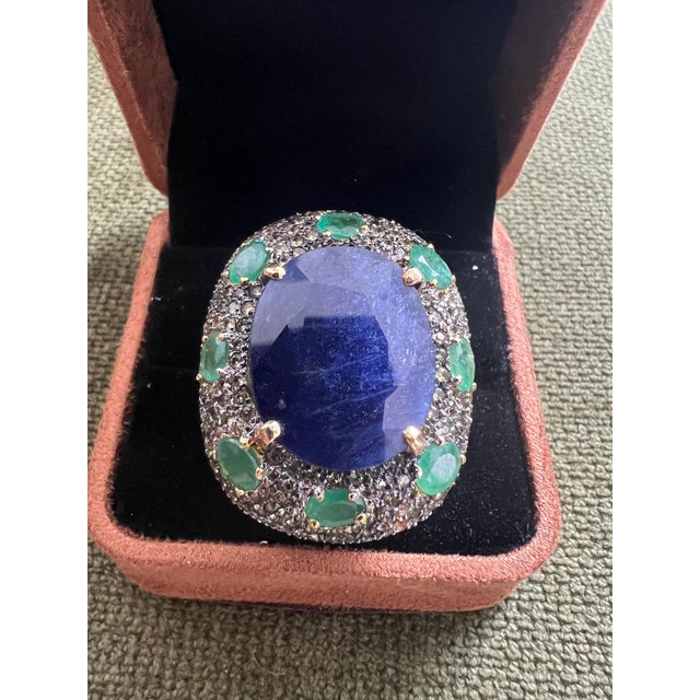 Bochic “Orient” Natural Sapphire & Emerald Ring Set In 18K Gold & Silver For Sale - Image 14 of 17