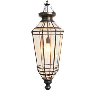Beveled Glass & Iron Pendant Light For Sale