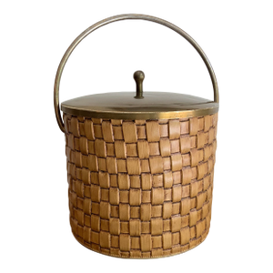 Vintage Mid Century Modern Thespis Woven Ice Bucket With Glass Liner & Brass Lid. For Palm Beach Regency Hosting. Heavy Pc. - See Pics!