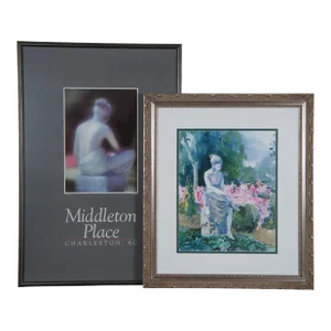 Set of 2 Middleton Place Wood Nymph Statue Framed Lithograph & Poster Print