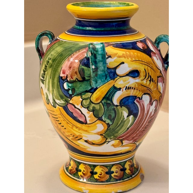 Avocado Italian Ceramicist Nereo Boaretto (1914–1977) Hand Painted Vase For Sale - Image 8 of 16