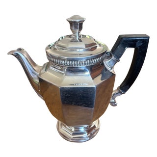 Belle Époque Octagonal Teapot in Silver-Plated Metal and Ebony by Galliano Ferro, 1890s For Sale