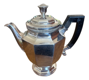 Belle Époque Octagonal Teapot in Silver-Plated Metal and Ebony by Galliano Ferro, 1890s