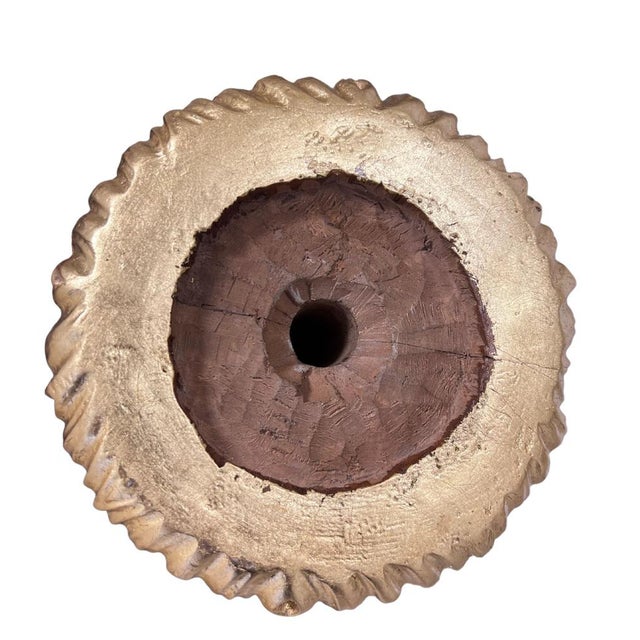 Wood Monumental Carved Wood Candleholders, Set of 2 For Sale - Image 7 of 8