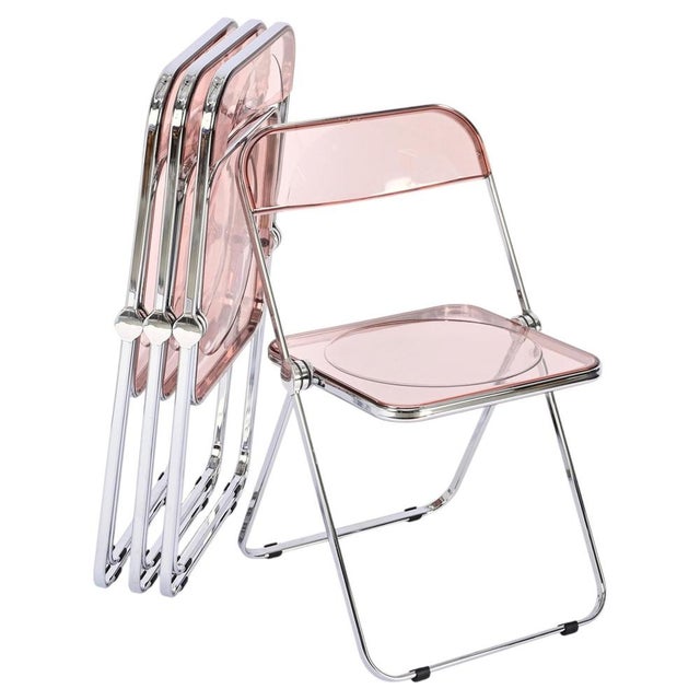 Acrylic Glass Pink and Chrome Plia Chairs by Piretti for Castelli, Italy, 1970s, Set of 4 For Sale - Image 18 of 18