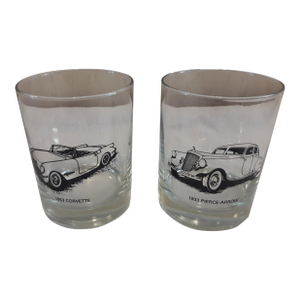 Vintage 1933 Pierce Arrow, 1953 Corvette Rocks Glasses- a Pair