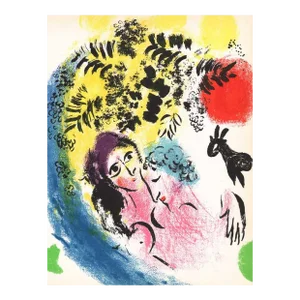 1960 Marc Chagall Original Lithograph Les Amoureux Au Soleil Rouge
