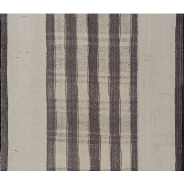 Turkish Large Vintage Hand Woven Turkish Kilim Rug With Stripes in Gray, White & Cream For Sale - Image 3 of 12