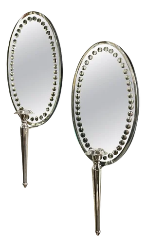 Vintage Oval Mirror Back and Silverplate Sconces - A Pair