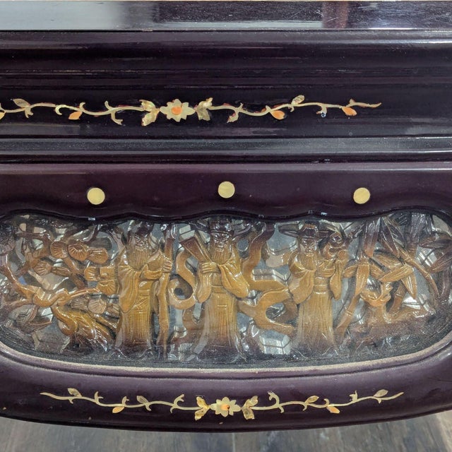 Wood Vintage Chinese Marble Top End Table With Unique Carvings For Sale - Image 7 of 10