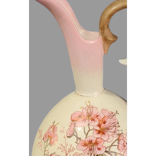 Antique Rh Austrian Hand Painted Pink Floral Robert Hanke Ewer Vase For Sale - Image 4 of 8