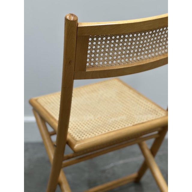 Mid-Century Belgian Folding Chairs in Wood and Hand-Woven Cane, Set of 4 For Sale - Image 14 of 15