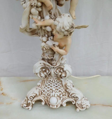 Vintage Cherub Table Lamp with Tulip Lamp Shade, 1980s