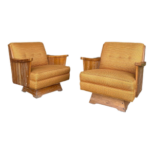 Pair of A. Brandt Vintage Ranch Oak Swivel Chairs Swivel