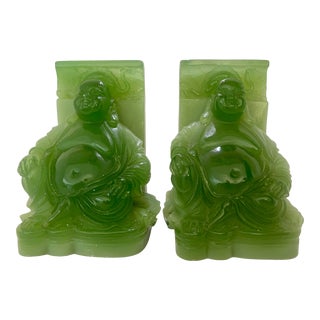 Vintage Green Buddha Bookends - a Pair For Sale