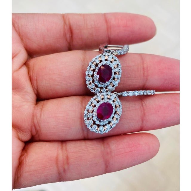 2020s Roshe Jewels Ruby Earrings, 3.55 Carats Ruby and Diamond Earrings in 14k Gold, A Pair For Sale - Image 5 of 6