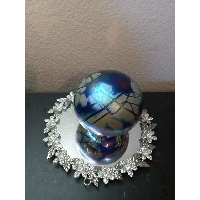 Purple Stunning Signed Robert Held Intaglio Iridescent Art Glass Orb Paperweight For Sale - Image 8 of 8