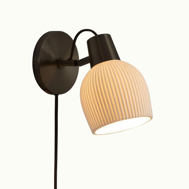Petaluma Bone Porcelain Wall Sconce - Matte Black, Plug-In, Dimmer For Sale - Image 6 of 11