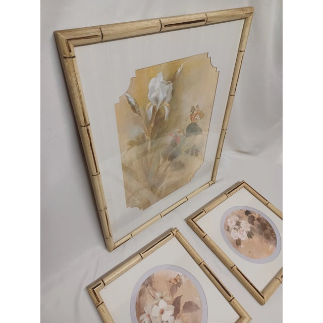 Vintage Floral Print Set With Bamboo Look Frames - Set of 3 For Sale - Image 4 of 12