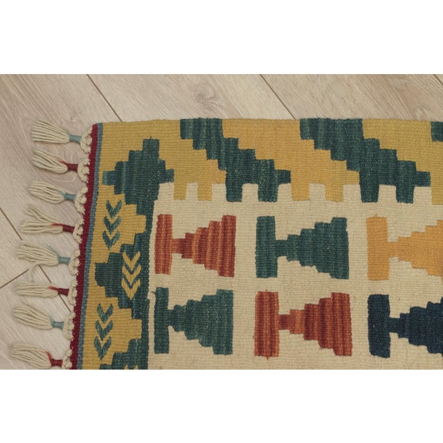 Textile 1970s Boho Style Turkish Vintage Geometric Design Handmade Oushak Kilim Rug For Sale - Image 7 of 13
