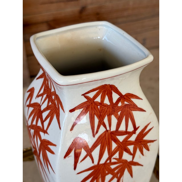 Ceramic Vintage Chinoiserie Porcelain Bamboo Vase in Rust Red For Sale - Image 7 of 9