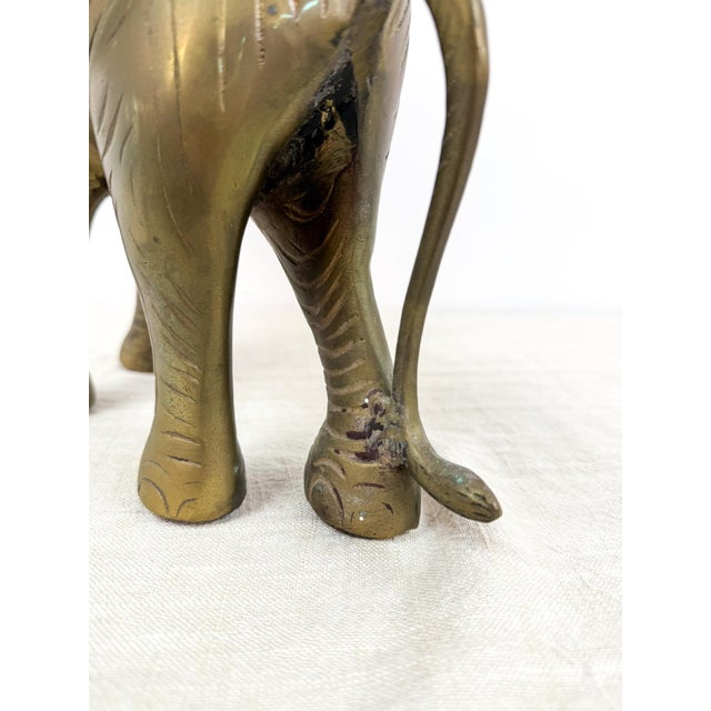 Gold Large Vintage Brass Elephant Sculpture MCM Decor Animal Figurine With Patina For Sale - Image 8 of 9