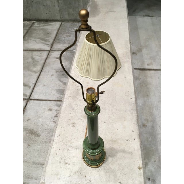 1940s Frederick Cooper Tyndale Reverse Painted Glass Column Lamp & Paper Shade For Sale - Image 9 of 13