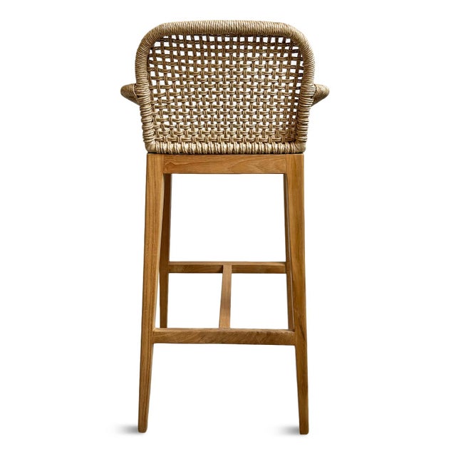 2020s Outdoor Teak & Faux Rope Bar Stool For Sale - Image 5 of 12