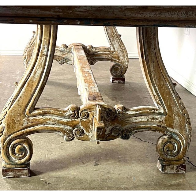 1900 - 1909 Italian Painted Trestle Table C. 1900 For Sale - Image 5 of 18