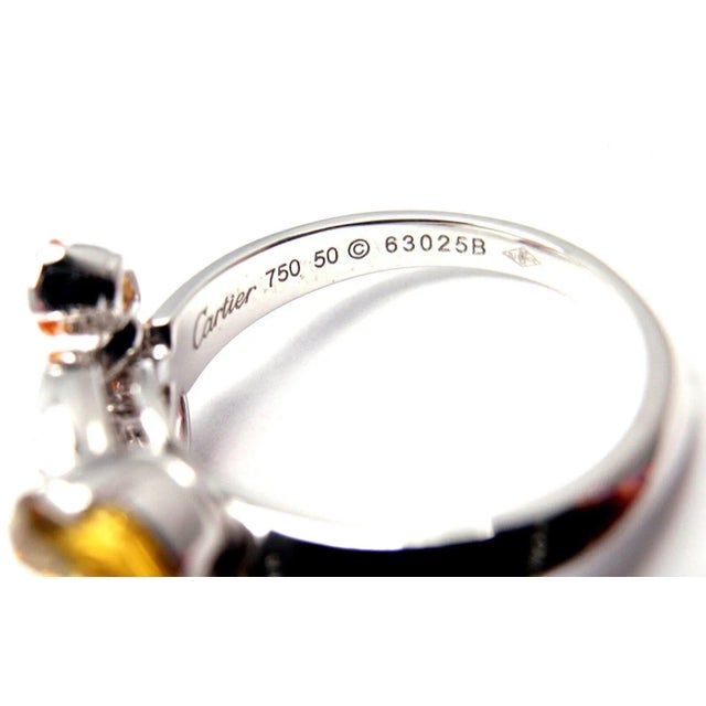 2000 - 2009 CARTIER Sorbet 18k White Gold Diamond Tourmaline Sapphire Ring Size 50 For Sale - Image 5 of 9