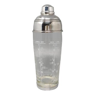Mid-Century Modern Italian Silver-Plated and Glass Recipe Cocktail Shaker by Olri, 1950s For Sale