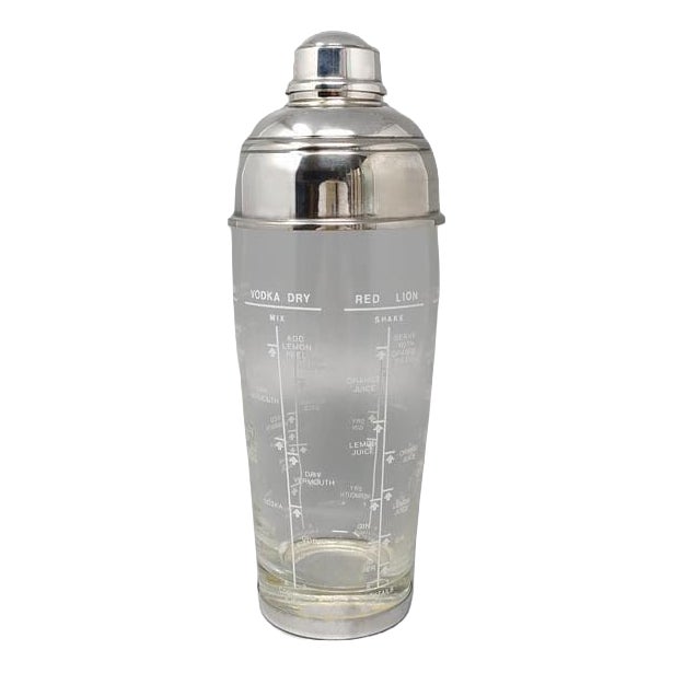 Mid-Century Modern Italian Silver-Plated and Glass Recipe Cocktail Shaker by Olri, 1950s For Sale