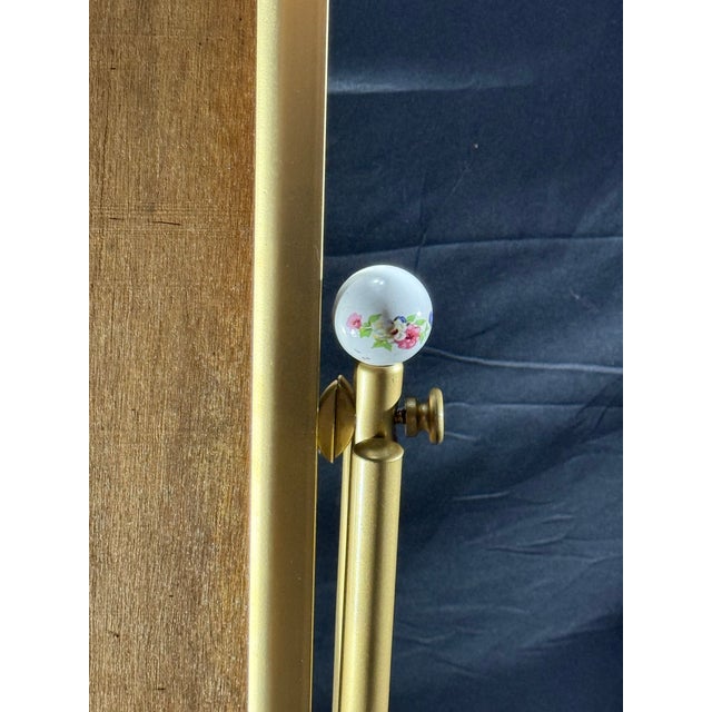 Gold-Tone Arched Cheval Mirror Frame With Floral Porcelain Finials For Sale In Miami - Image 6 of 8