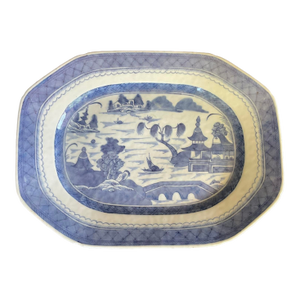 19th C. Antique Chinese Export Porcelain Blue and White Canton Serving Platter