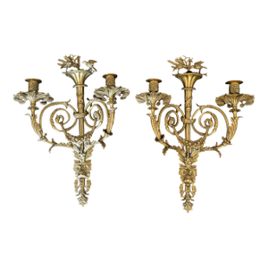 Vintage Pair Decorative Crafts Inc. Neoclassical Brass Two Arm Candle Sconces. Rare