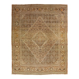 Room Size Antique Persian Tabriz Designed Wool Rug in Brown From the 1900s For Sale