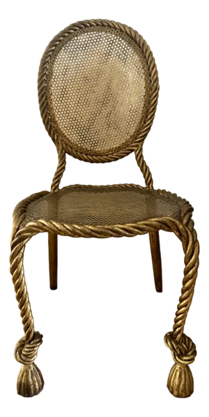 1950s Hollywood Regency Gilt Iron Side Chair With Rope & Tassel Design
