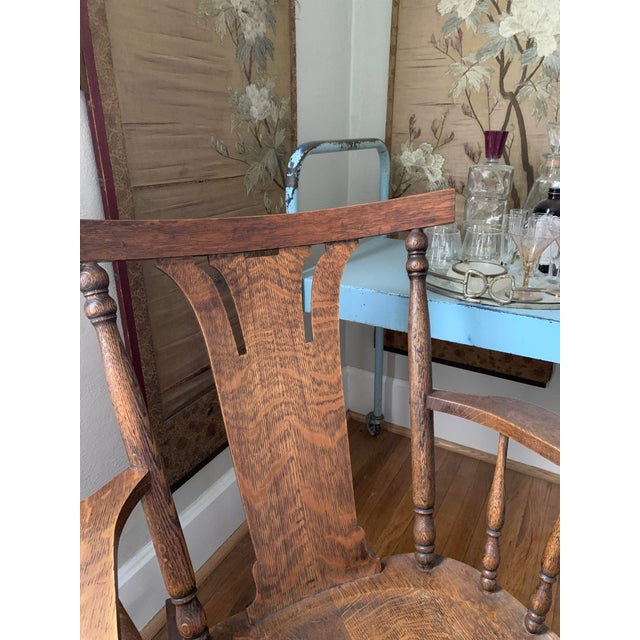 Early 1900s Antique Arts and Crafts Movement Tiger Oak Rocking Chair For Sale - Image 9 of 12
