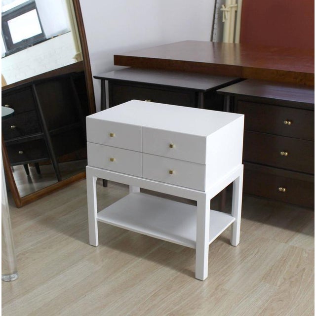 Mid-Century Modern Mid-Century Modern White Lacquer Diamond Shape Brass Dimond Pulls Two Drawer Nightstand For Sale - Image 3 of 10