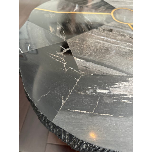 Made Goods Sculptural Modern Organic Black Wood Sune Small Coffee Table or Side Table by Made Goods With Golden Brass Line Inlay For Sale - Image 4 of 12