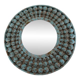 Vintage Turquoise Sphere-Studded Sunburst Mirror For Sale