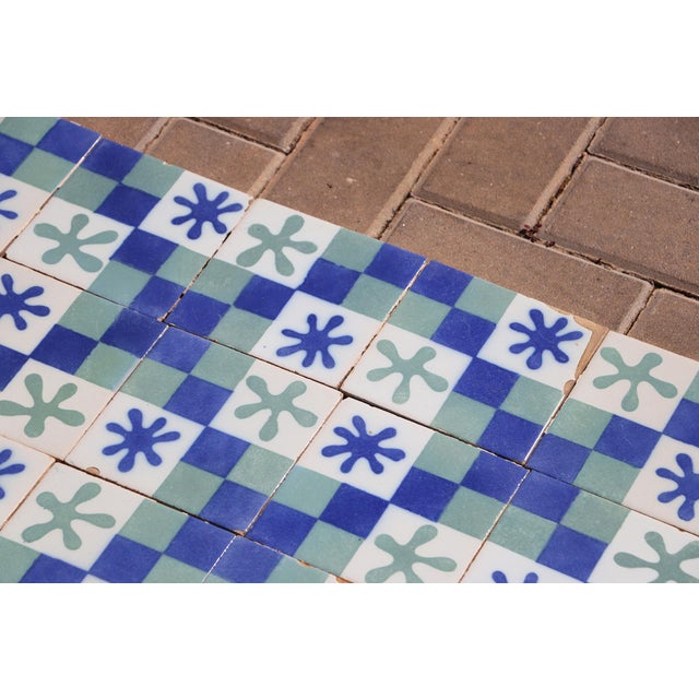 1900 - 1909 1900s Set of Sixty Antique Tiles, Green, Dark Blue and White, Portuguese For Sale - Image 5 of 18