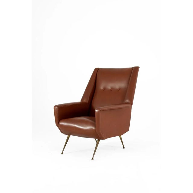 Italian Faux Leather Armchair with Brass Legs, 1950s For Sale - Image 17 of 17