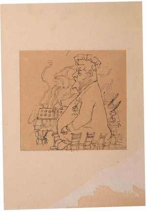 Mino Maccari, The Master of Steam, Ink Drawing, 1938