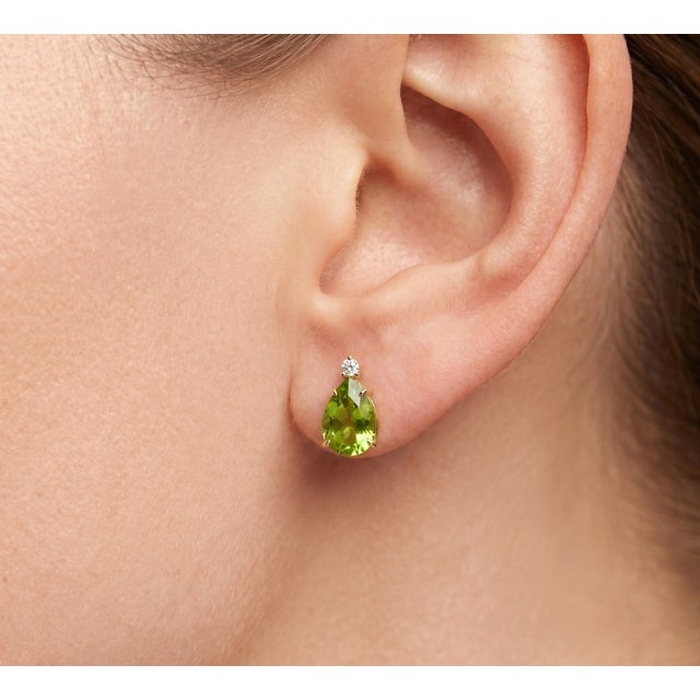 Contemporary Peridot Pear Shape Studs, August Birthstone Studs for Woman - A Pair For Sale - Image 3 of 4