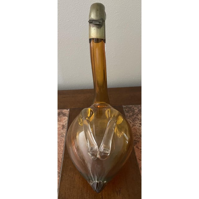1930s Art Deco Amber Glass and Brass-Mounted Swan Decanter For Sale - Image 4 of 8
