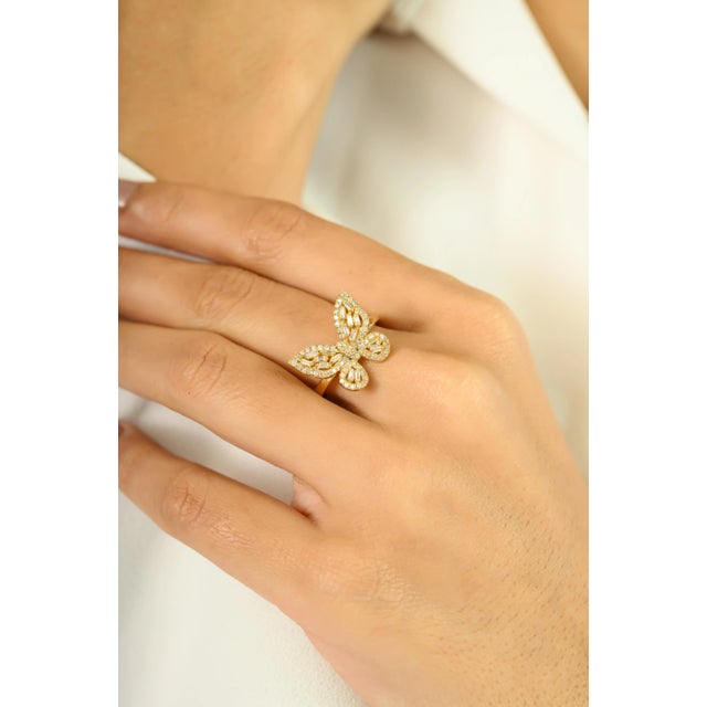 Art Deco 18k Gold Diamond Butterfly Ring Whimsical Jewelry for Her Size 8 For Sale - Image 3 of 11